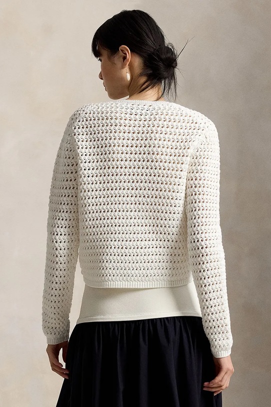 Polo Ralph Lauren sweter rozpinany damski bawełniany 211A12705 biały SS26