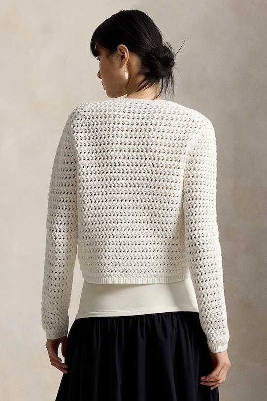 Polo Ralph Lauren sweter rozpinany damski bawełniany 211A12705 biały SS26