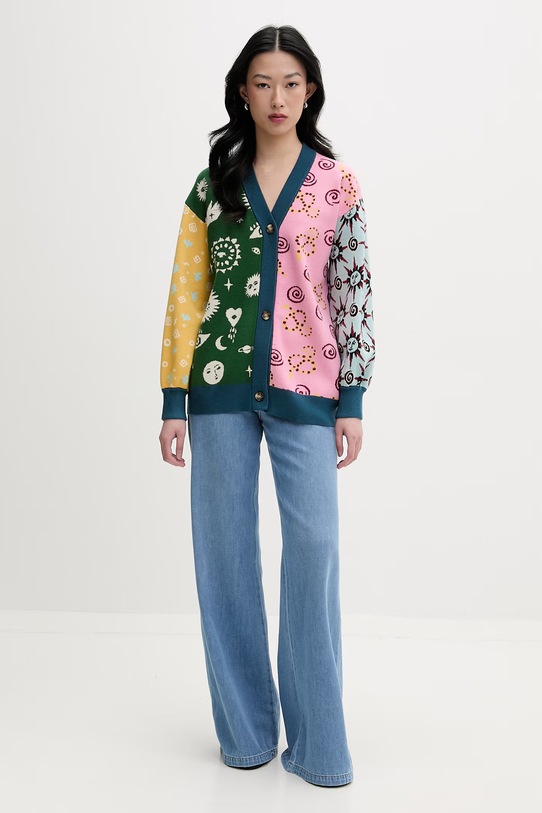 Never Fully Dressed kardigan damski z wiskozą NFDKN869 zielony SS26