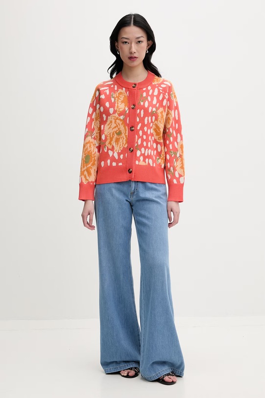 Never Fully Dressed kardigan damski z wiskozą NFDKN890 pomarańczowy SS26