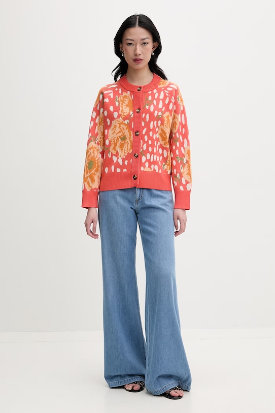 Never Fully Dressed kardigan damski z wiskozą NFDKN890 pomarańczowy SS26