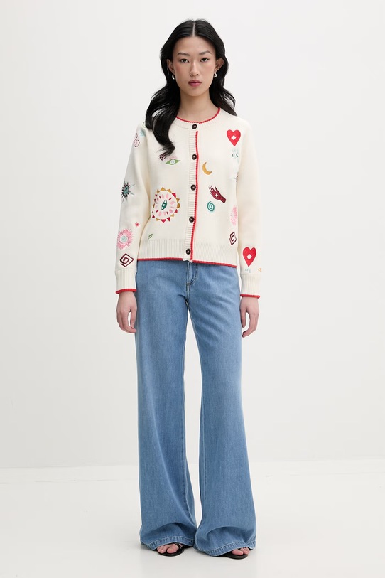 Never Fully Dressed kardigan damski z wiskozą NFDKN917 beżowy SS26