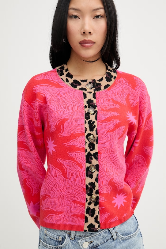 Never Fully Dressed kardigan damski z wiskozą czerwony NFDKN868