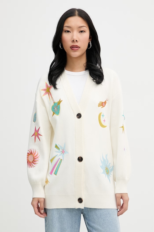 Never Fully Dressed kardigán dámsky s viskózou béžová NFDKN905