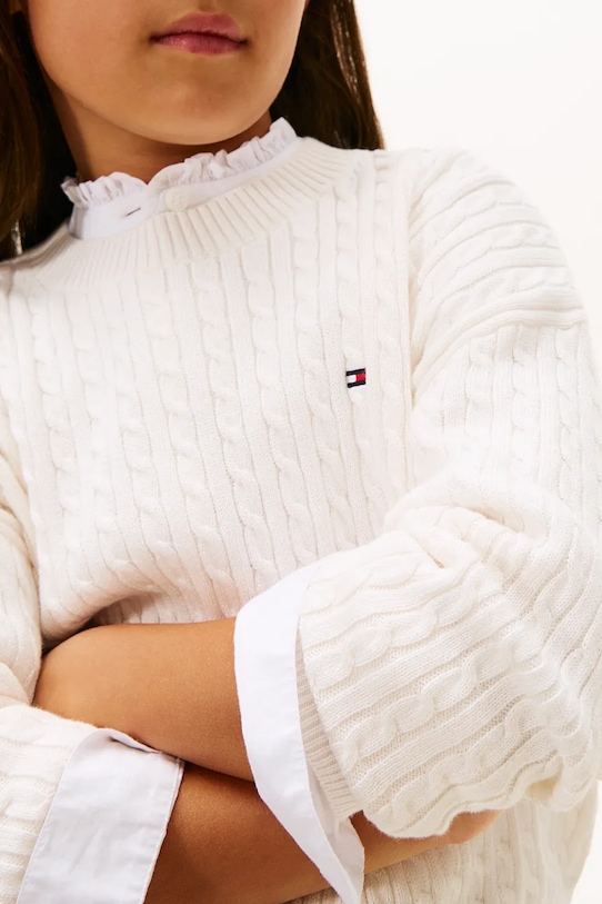 Dziewczynka Tommy Hilfiger sweter bawełniany dziecięcy KG0KG08848.128.176.PPY2 beżowy