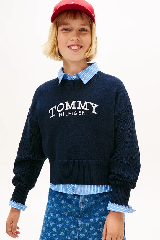 Tommy Hilfiger sweter bawełniany dziecięcy aplikacja granatowy KG0KG08921.128.176.PPY2