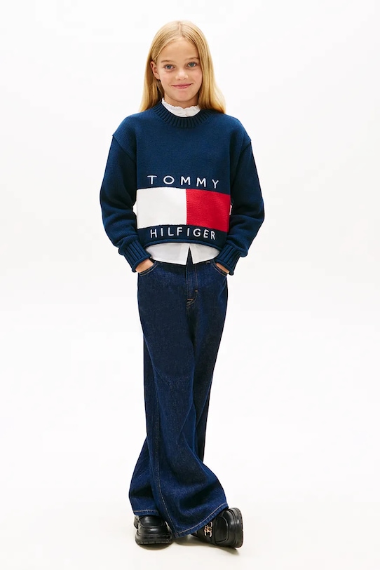 Dziewczynka Tommy Hilfiger sweter bawełniany dziecięcy KG0KG08922.116.122.PPY2 granatowy