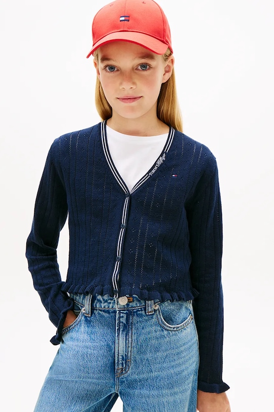 Tommy Hilfiger kardigan dziecięcy bawełniany granatowy KG0KG09361.128.176.PPY2