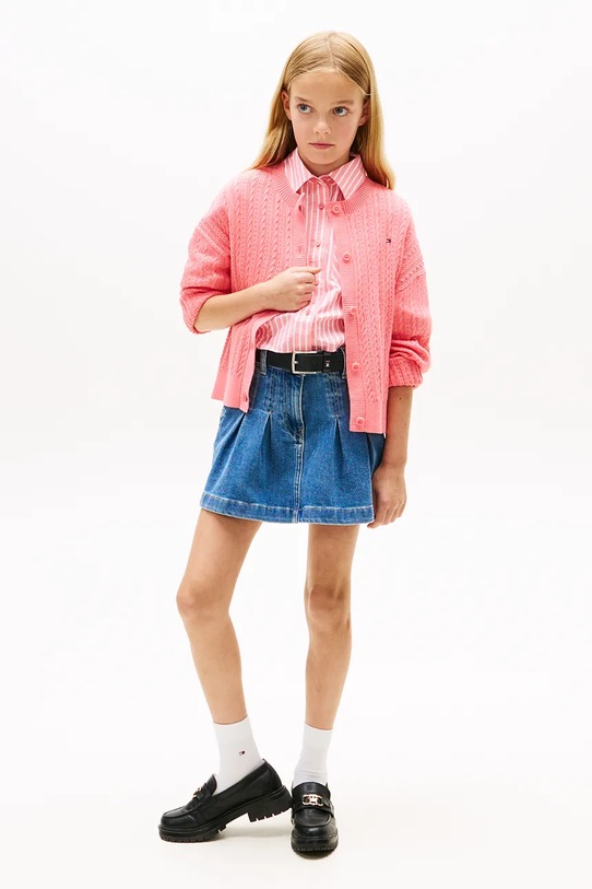 Dziewczynka Tommy Hilfiger kardigan dziecięcy bawełniany KG0KG09378.128.176.PPY2 różowy