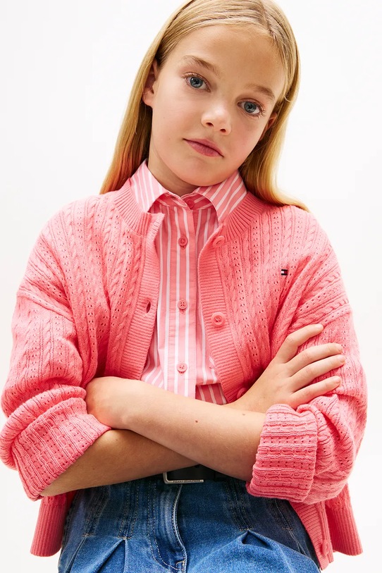 Tommy Hilfiger kardigan dziecięcy bawełniany KG0KG09378.128.176.PPY2 różowy