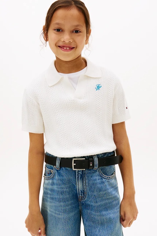 Tommy Hilfiger sweter z krótkim rękawem dziecięcy bawełniany biały KG0KG09524.128.176.PPY2