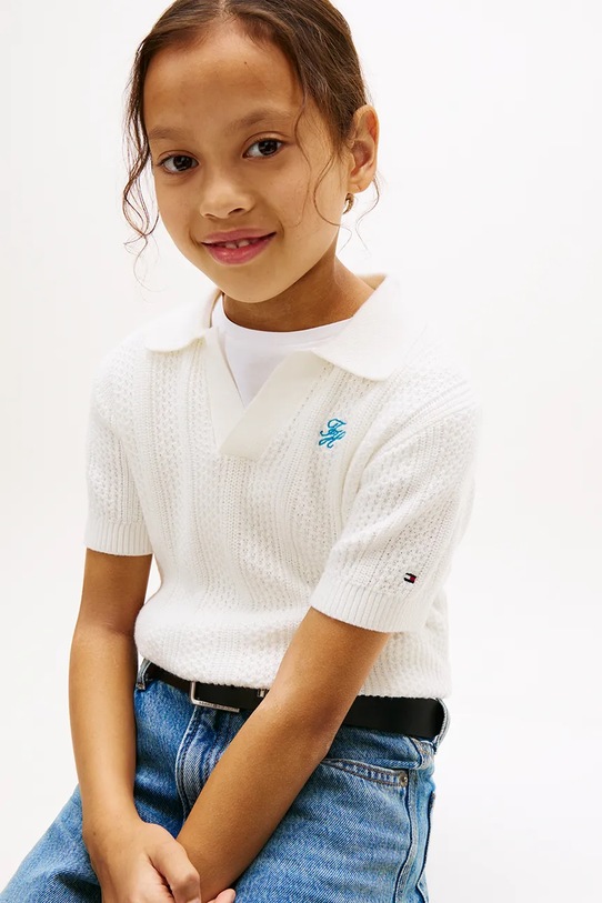 Tommy Hilfiger sweter z krótkim rękawem dziecięcy bawełniany KG0KG09524.128.176.PPY2 biały