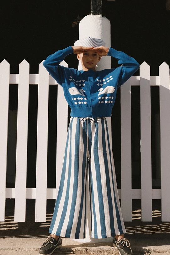 Tinycottons kardigan bawełniany dziecięcy SWANS DIAMONDS CARDIGAN wzorzyste niebieski SS26.386