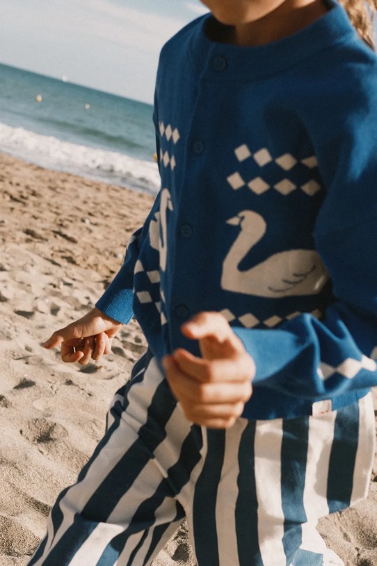 Tinycottons kardigan bawełniany dziecięcy SWANS DIAMONDS CARDIGAN SS26.386 niebieski