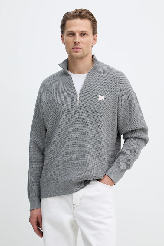 Bavlnený sveter Calvin Klein Jeans melanž sivá LV04RE308G