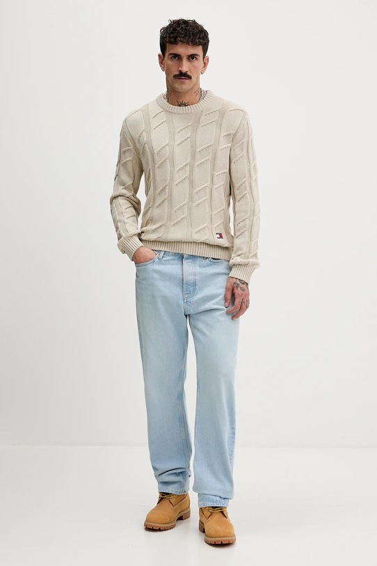 Tommy Jeans sweter bawełniany DM0DM22355 beżowy SS26