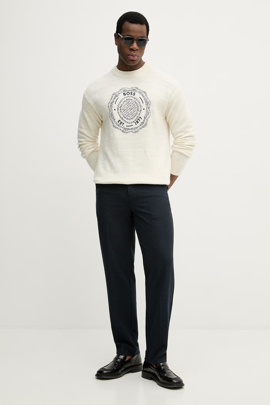 BOSS Orange sweter z dodatkiem wełny Kerbert 50555867 beżowy SS26