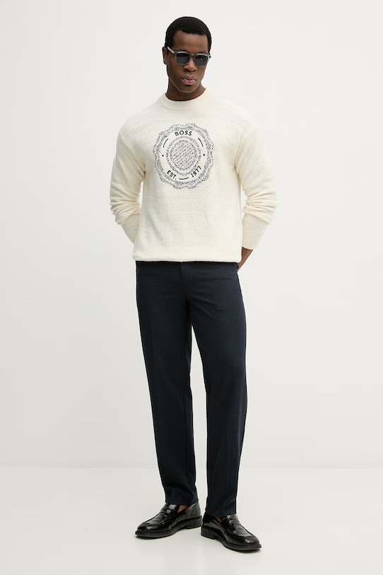 BOSS Orange sweter z dodatkiem wełny Kerbert 50555867 beżowy SS26