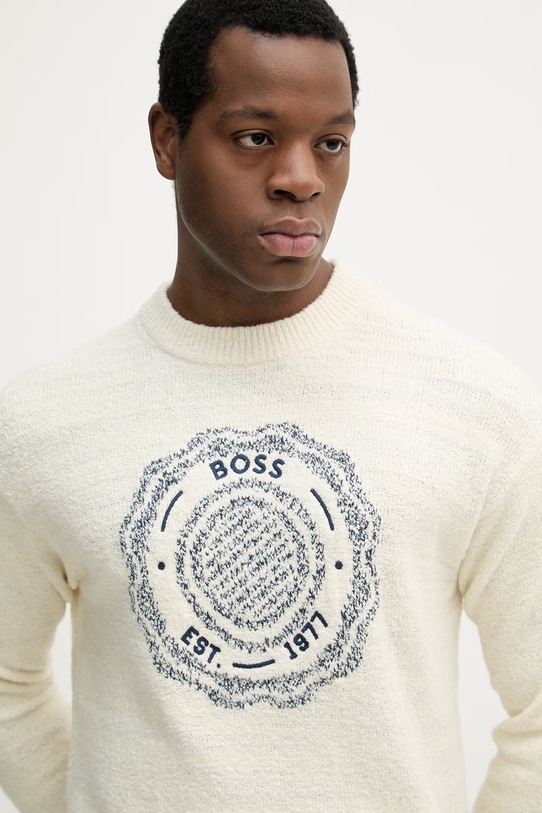 BOSS Orange sweter z dodatkiem wełny Kerbert beżowy 50555867