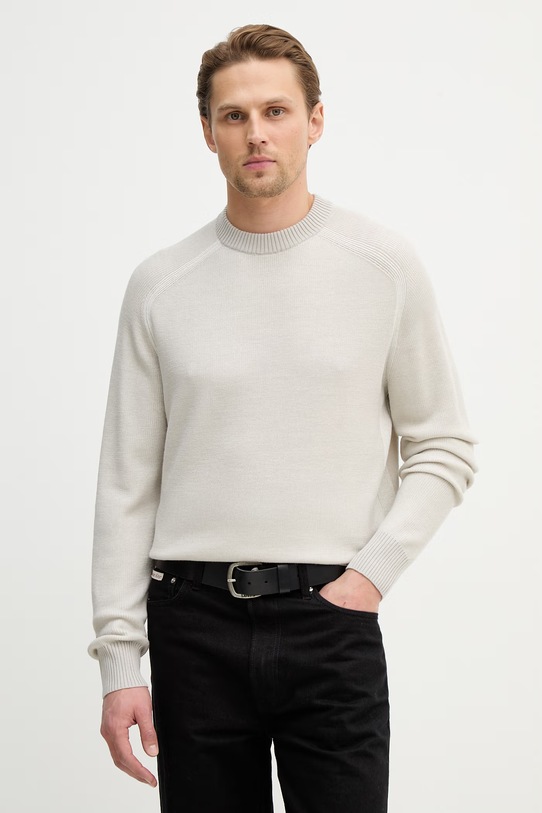 BOSS Orange sweter z dodatkiem wełny Akajer okrągły szary 50555872