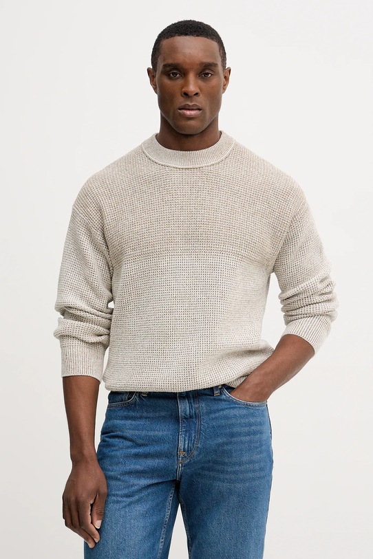 BOSS Orange sweter z dodatkiem wełny Kartney melanż beżowy 50555873