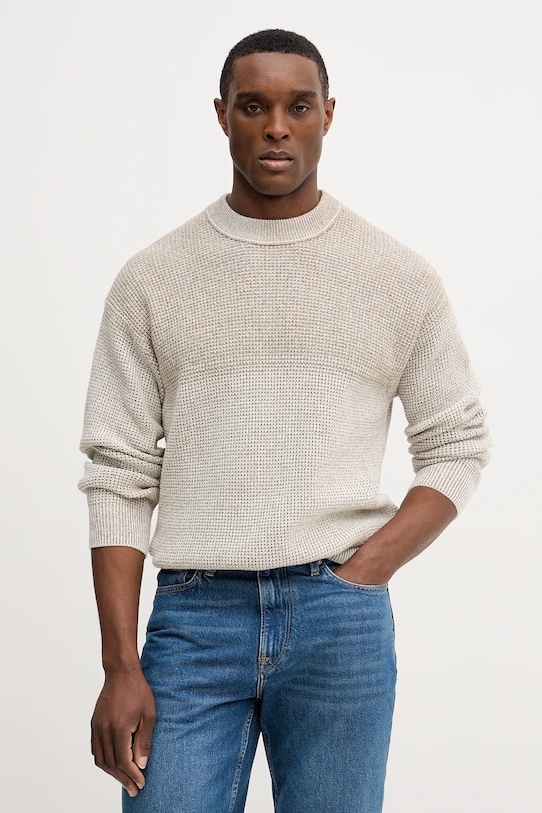 BOSS Orange sweter z dodatkiem wełny Kartney melanż beżowy 50555873