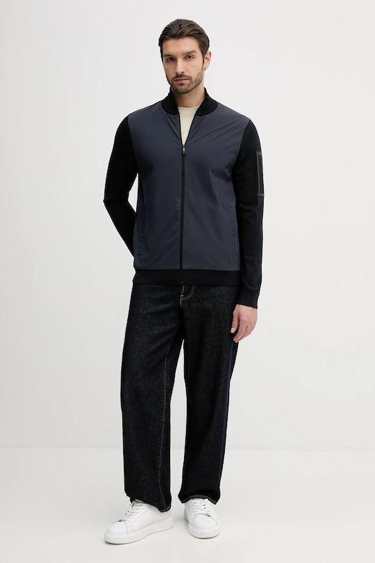 BOSS Green kardigan z dodatkiem wełny KN_Momentum-X HY 50556153 granatowy SS26