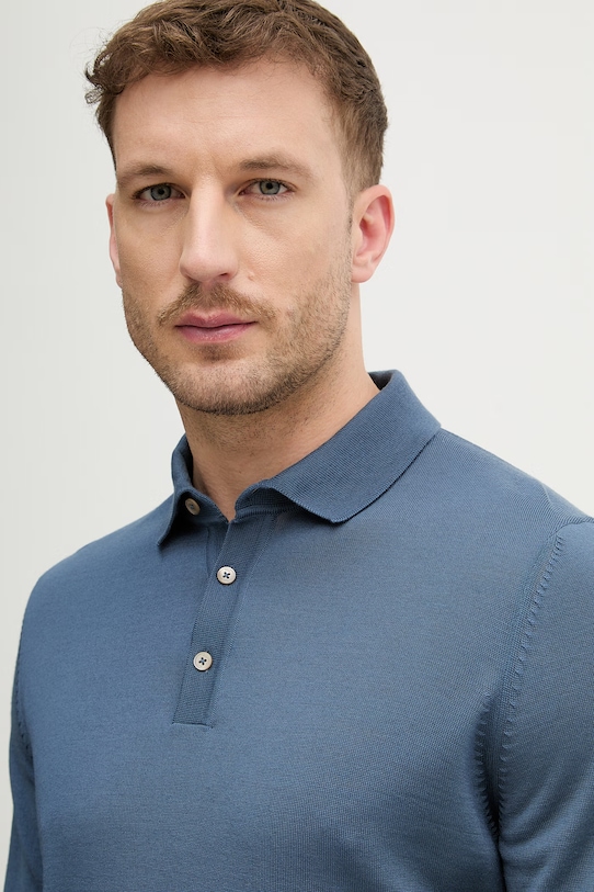 BOSS sweter wełniany Lancione niebieski 50476355