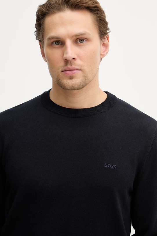 Памучен пуловер BOSS Upacas-L тъмносин 50556344