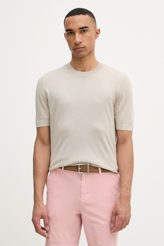 BOSS t-shirt męski wełniany H-Umauro regular beżowy 50560476