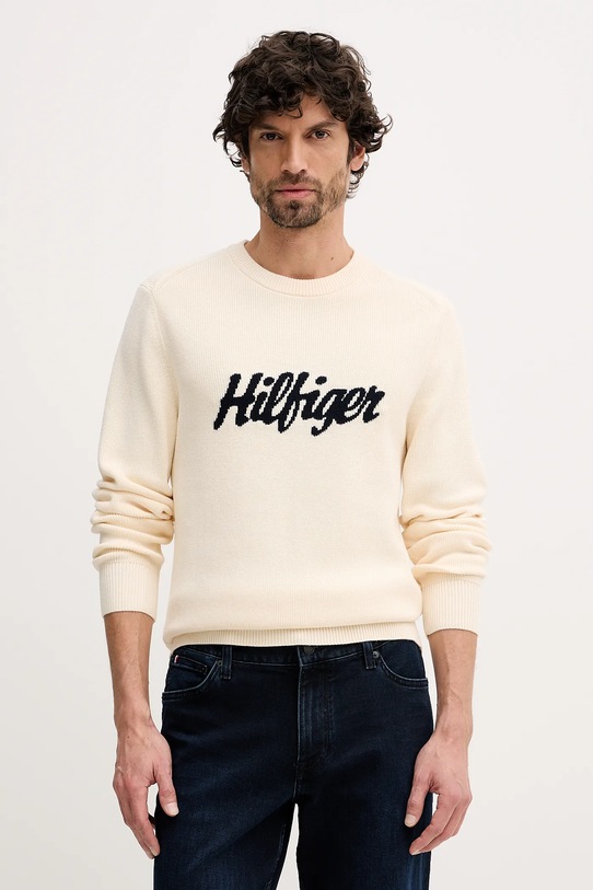 Tommy Hilfiger sweter bawełniany wzorzyste beżowy MW0MW41647