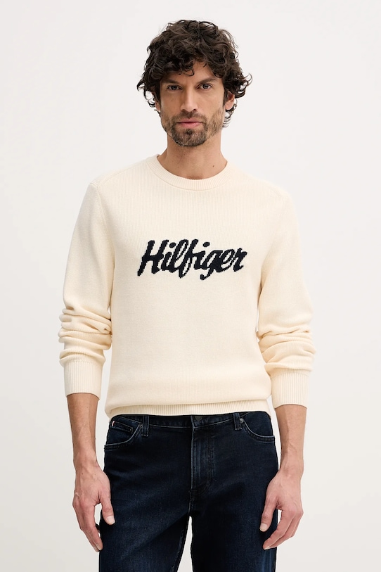 Tommy Hilfiger sweter bawełniany wzorzyste beżowy MW0MW41647