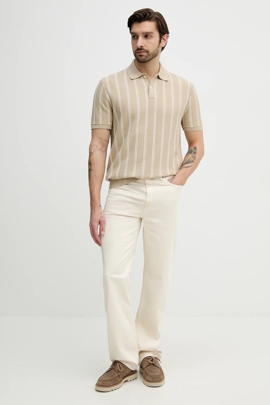 Tommy Hilfiger polo bawełniane MW0MW41949 beżowy SS26