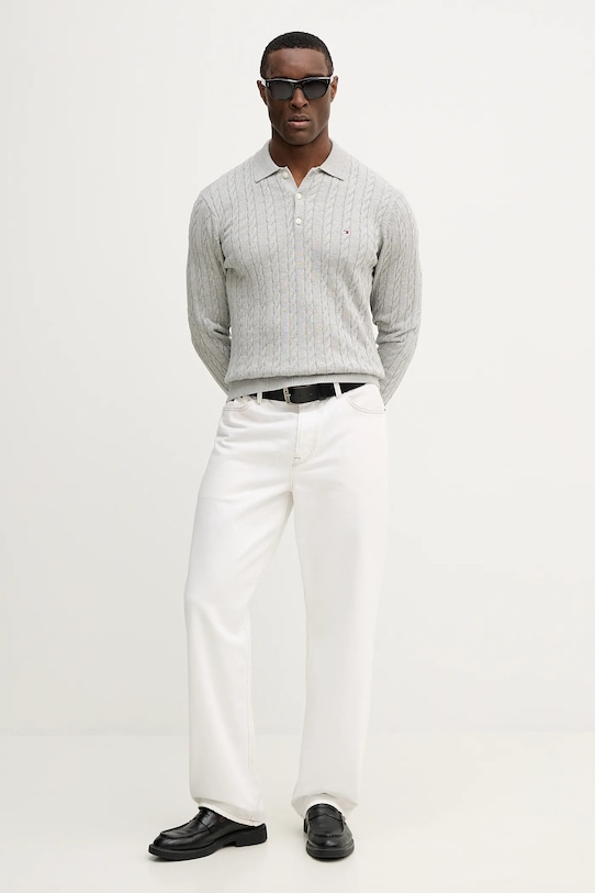 Tommy Hilfiger sweter bawełniany MW0MW41955 szary SS26