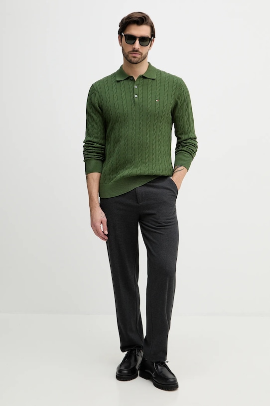 Tommy Hilfiger sweter bawełniany MW0MW41955 zielony SS26