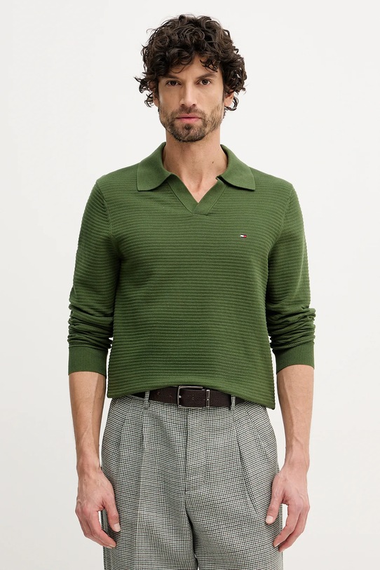 Tommy Hilfiger sweter bawełniany bawełna zielony MW0MW41644