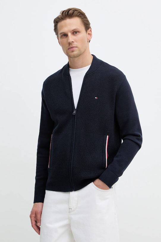 Bombažna jopica Tommy Hilfiger Tanka mornarsko modra MW0MW41543