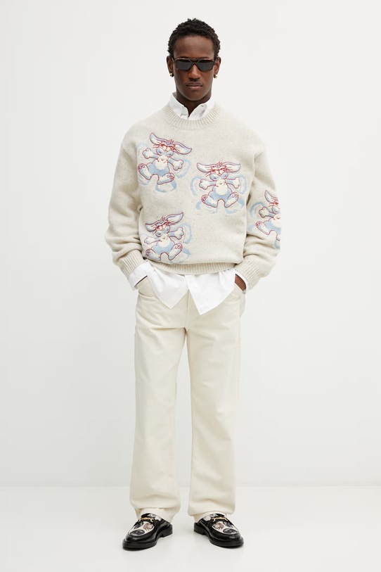 Kenzo sweter wełniany FG55PU7723DD beżowy SS26