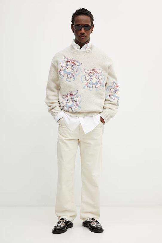 Kenzo sweter wełniany FG55PU7723DD beżowy SS26