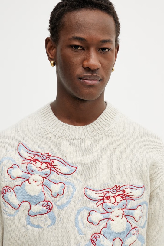 Kenzo sweter wełniany beżowy FG55PU7723DD