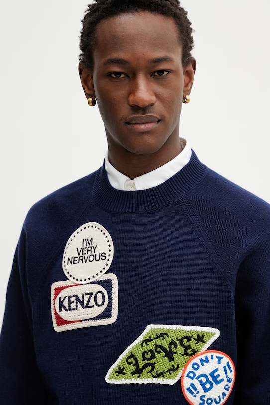 Kenzo sweter z dodatkiem wełny granatowy FG55PU7863DN