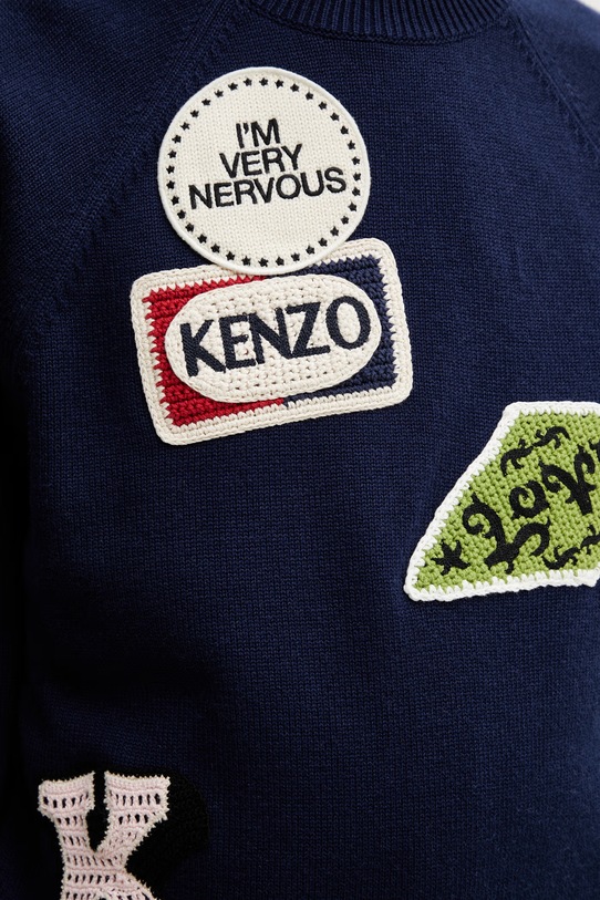 Kenzo sweter z dodatkiem wełny FG55PU7863DN granatowy