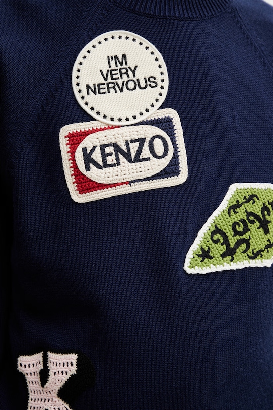 Kenzo sweter z dodatkiem wełny FG55PU7863DN granatowy
