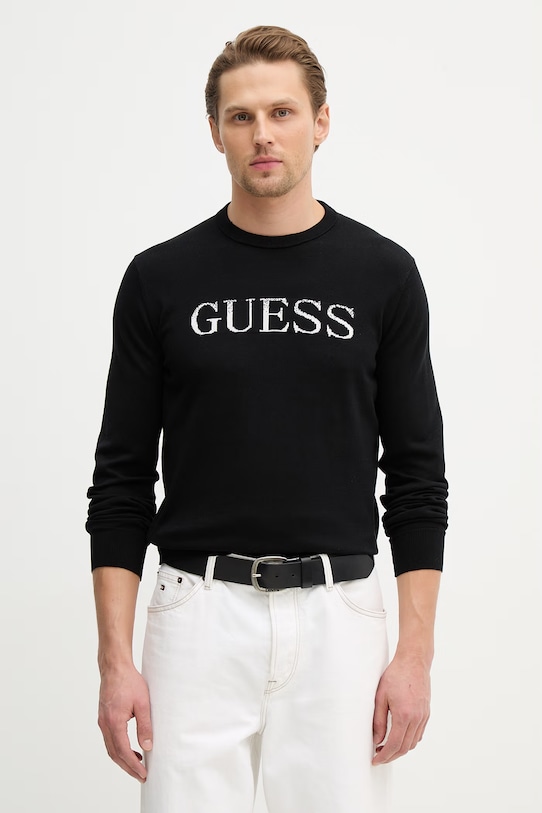 Βαμβακερό πουλόβερ Guess KANE βαμβάκι μαύρο M6RR19.Z4451