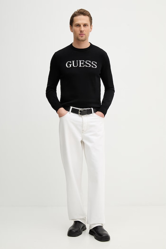 Βαμβακερό πουλόβερ Guess KANE M6RR19.Z4451 μαύρο SS26