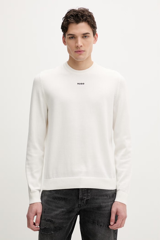 HUGO sweter bawełniany San Cassius-C2 bawełna beżowy 50553588