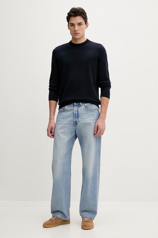 HUGO sweter bawełniany San Cassius-C2 bawełna granatowy 50553588