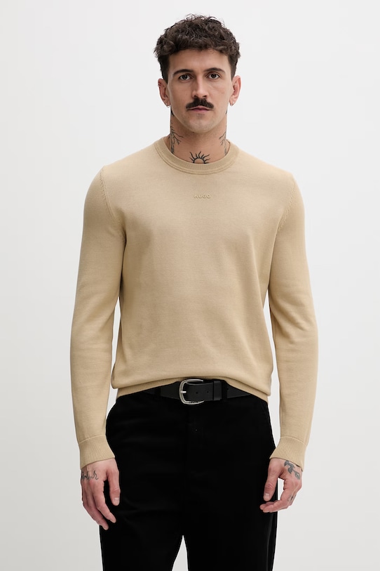 Bavlnený sveter HUGO San Cassius-C2 bavlna béžová 50553588