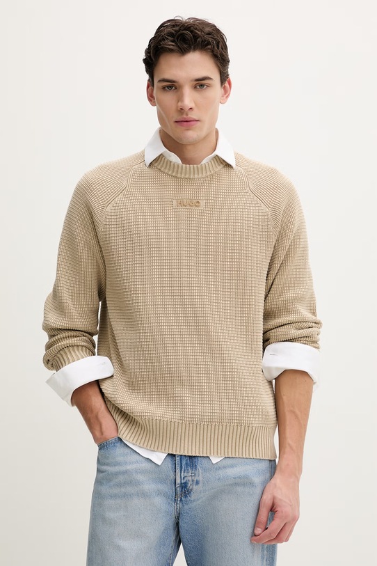 HUGO sweter bawełniany Swayne bawełna beżowy 50553609