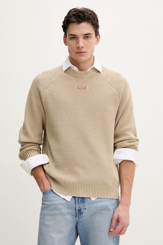 HUGO sweter bawełniany Swayne bawełna beżowy 50553609